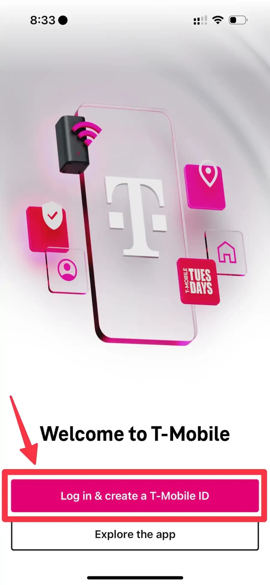 Screenshot of T-Life app sign in screen